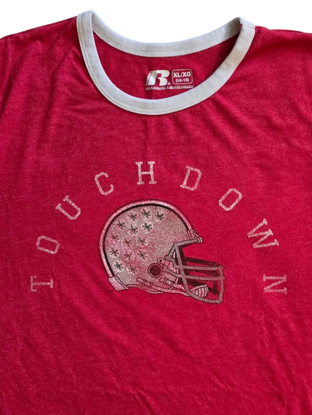 Ohio State Buckeyes XL  Red Russell Athletics Touchdown Retro Style Ringer Tee